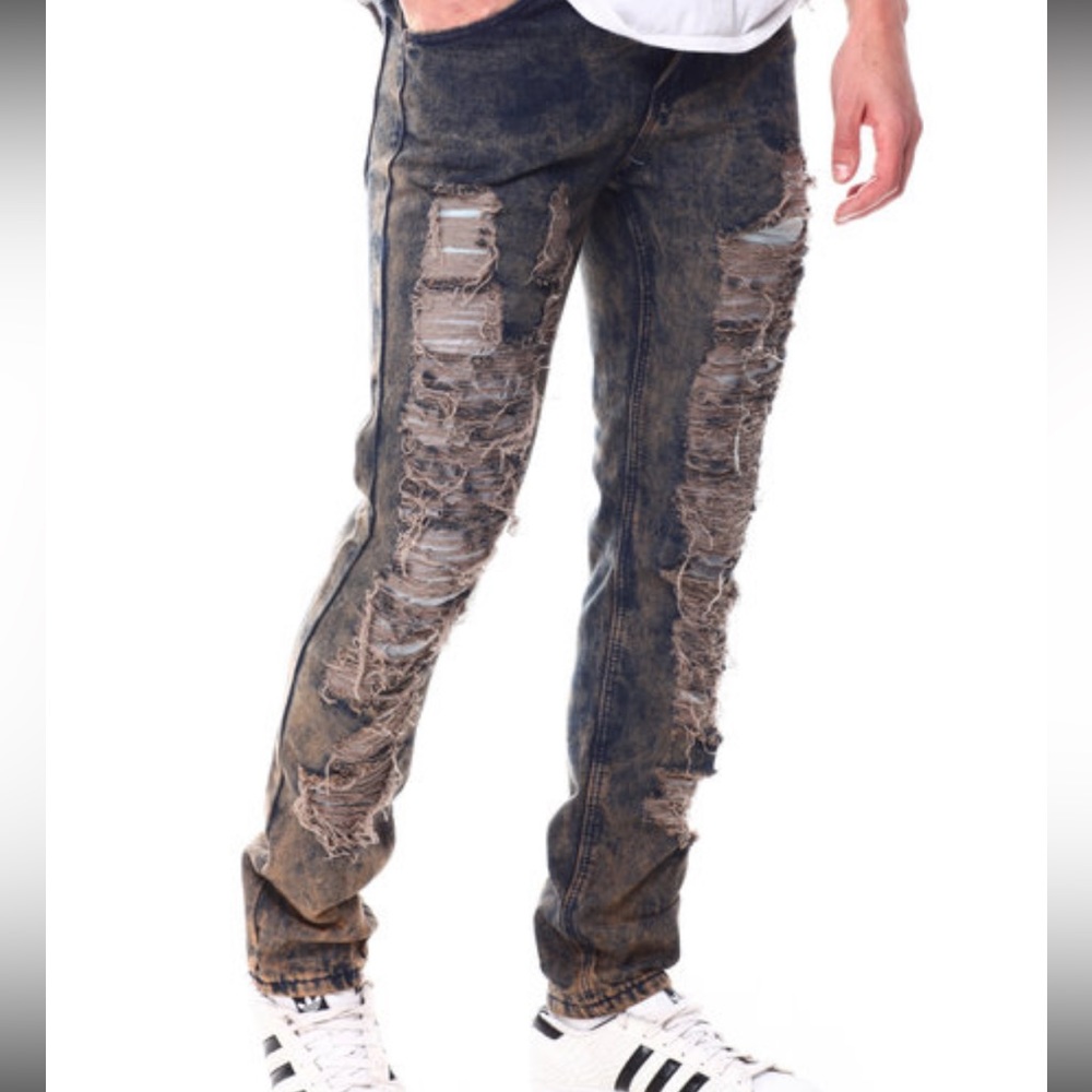 NWT!!!! Mens stylish skinny leg jeans; Sz 40W; fashion distressed look - Picture 3 of 4